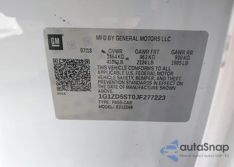 2018 Chevrolet Malibu Lt from USA, damaged, VIN 1G1ZD5ST0JF277223